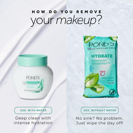 Crema facial fría POND'S, limpiador facial para el cuidado de la piel para todo tipo de piel, limpiador facial profundamente hidratante y desmaquillante, 9.5 oz, paquete de 3