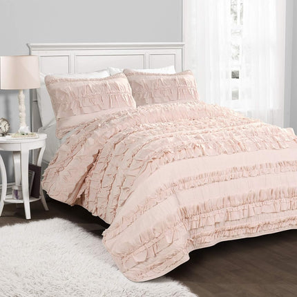 Lush Décor Belle 3 Piece Ruffled Quilt - Pink Blus