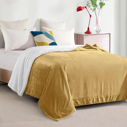 Manta Ultra Suave Reversible de Franela Sherpa Elegant Comfort - Manta Acogedora de Lana Sedosa para Sofá, Cama - Manta de Invierno Afelpada y Cálida para Regalo, Queen, Dorado