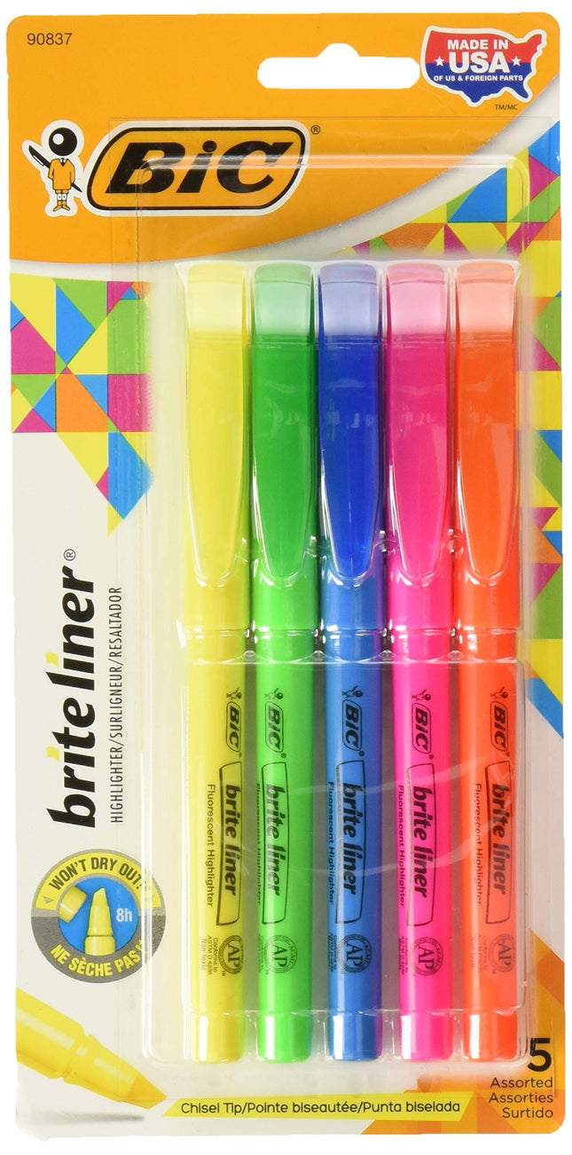 BIC Brite Liner Highlighters, Chisel Tip, Assorted