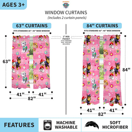 Franco Kids Room Window Curtains Drapes Set, 82 in x 63 in, Paw Patrol Girls