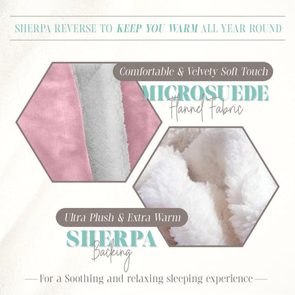 Elegant Comfort Reversible and Ultra-Plush Flannel Fleece Sherpa Throw- Lightweight Soft and Cozy- All Season Decorative Throw, Perfect for Lounging, 50 x 60 inches, Light Pink