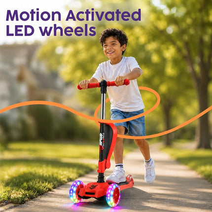 Hurtle 6 Wheeled Scooter for Kids - Stand & Cruise Child/Toddlers Toy Folding Kick Scooters w/Adjustable Height, Anti-Slip Deck, Flashing Wheel Lights, for Boys/Girls 2-12 Year Old - Hurtle