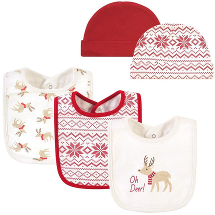 Hudson Baby Unisex Baby Cotton Bib and Headband or Caps Set, Oh Deer, One Size