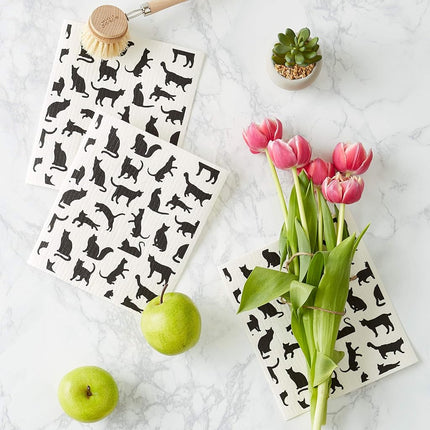 DII Reusable, Machine Washable & Dishwasher Safe, Biodegradable, Cotton, Cats, 7.75 x 6.75