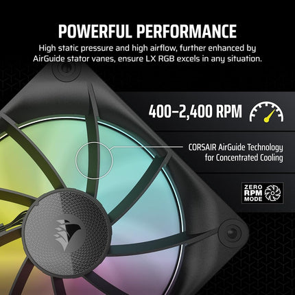 Corsair iCUE LINK LX120 RGB 120mm PWM Fans Triple Pack – Dual Light Loops – Includes iCUE LINK System Hub AirGuide Technology – Black