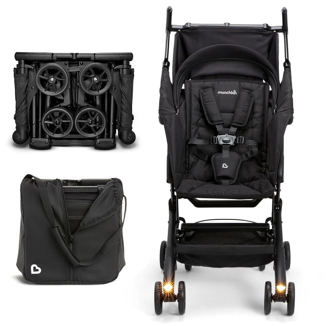 Munchkin Night Owl Lightweight Travel Stroller with Wheel Lights, Ultra Compact for Daily Travel and Easy Storage, Baby and Toddler, Black