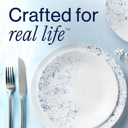 Corelle 18-piece Dinner Set, Indigo Speckle, Blue and White for 6, Chip Resistant Dinnerware, Includes 26cm Dinner Plates, 17cm Salad/Side Plates and 530ml Soup/Cereal Bowls