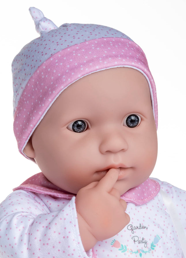 JC TOYS - Poupée La Baby de 51 cm au Corps Souple et Lavable, Biberon Magique et Sucette, Blanc et Rose, Conçue en Espagne, +2 ans