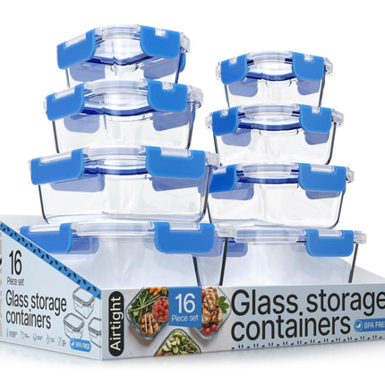 Blue Borosilicate Glass Food Storage Containers wi