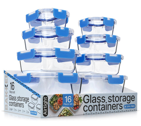 Blue Borosilicate Glass Food Storage Containers wi