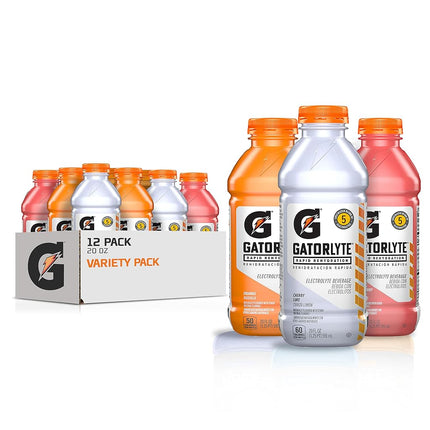 Bebida electrolítica Gatorlyte Rapid Rehydration, paquete variado de 3 sabores, botellas de 20 oz (paquete de 12)