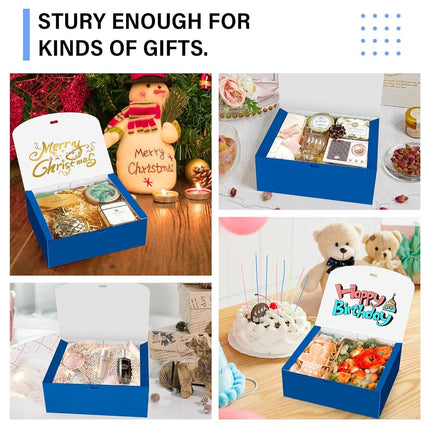 PEKGRIL 15 PCs Gift Boxes with Lids, Blue 10X8X4 Inch Gift Boxes, Bridesmaid Proposal Box with Ribbon, Kraft Paper Boxes for Wedding, Packaging, Present, Birthday, Christmas, Party