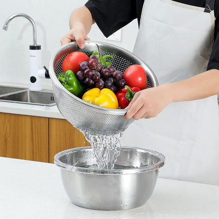 304 Stainless Steel Microporous Colander, 2-Qt Large Capacity with Mixing Bowl for Washing Vegetables, Fruit and Rice and for draining Cooked Pasta. (2PC) (2QT)