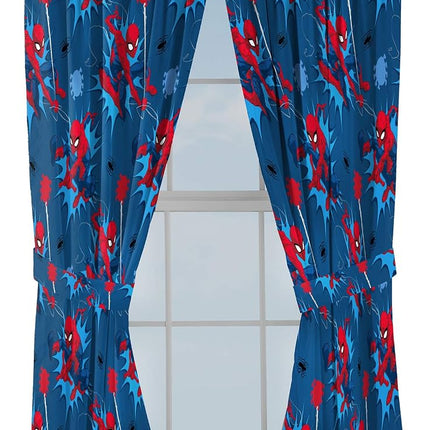 Marvel Spiderman Spidey Daze 63" Inch Drapes - Beautiful Room Décor & Easy Set Up, Bedding - Curtains Include 2 Tiebacks, 4 Piece Set (Official Marvel Product)
