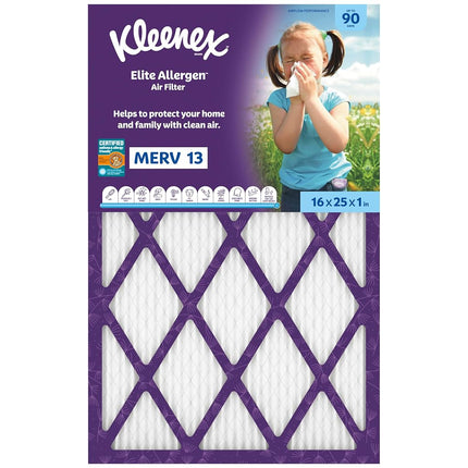 Kleenex Elite Allergy Air Filter, 16 x 25 x 1 inch, 13 MERV Rating (2 Pack)