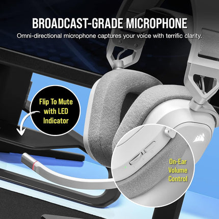 Corsair HS80 RGB Wireless Multiplatform Gaming Headset - Dolby Atmos - Lightweight Comfort Design - Broadcast Quality Microphone - iCUE Compatible - PC, Mac, PS5, PS4 - White
