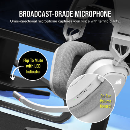 Corsair HS80 RGB Wireless Multiplatform Gaming Headset - Dolby Atmos - Lightweight Comfort Design - Broadcast Quality Microphone - iCUE Compatible - PC, Mac, PS5, PS4 - White