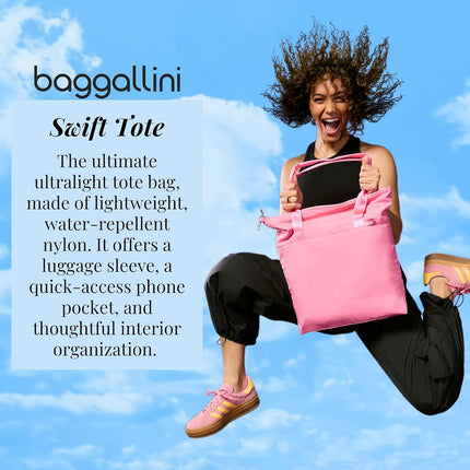Bolsa tote Swift de Baggallini para mujer - Bolso de mano ligero de nailon de 12x16 con cremallera y funda para equipaje, color B-lite Bloom Pink, talla única