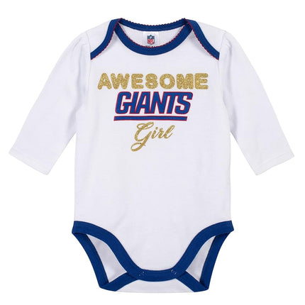 NFL Gerber New York Giants 3 Pack Bodysuit Footed Pant and Cap Registry Gift Set, white/blue New York Giants, 3-6M (260043160)