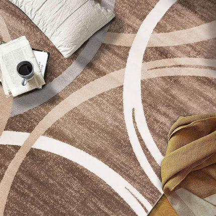 Rugshop Modern Wavy Circles Design Oval Rug, Non-Shedding Carpet for Bedroom, Living Room, or Dining Room, Brown, 5' x 7' Oval