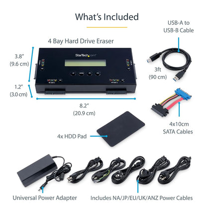 StarTech 4-Bay 2.5/3.5in SATA Hard Drive Eraser, 5Gbps, DoD (SATERASER4)