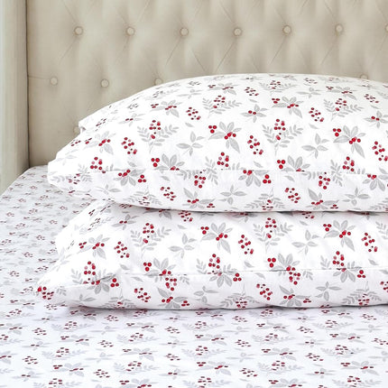 Elegant Comfort Ultra Soft 4-Piece 100% Turkish Cotton Flannel Sheet Set - Holiday Christmas Flannel Sheets, Warm and Cozy Premium Quality, Deep Pocket Fitted Sheet- Twin XL, Holly Flower