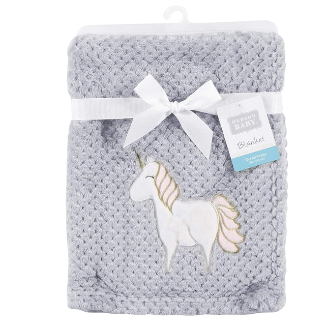 Hudson Baby Unisex Baby Plush Waffle Blanket, Pink Unicorn, One Size