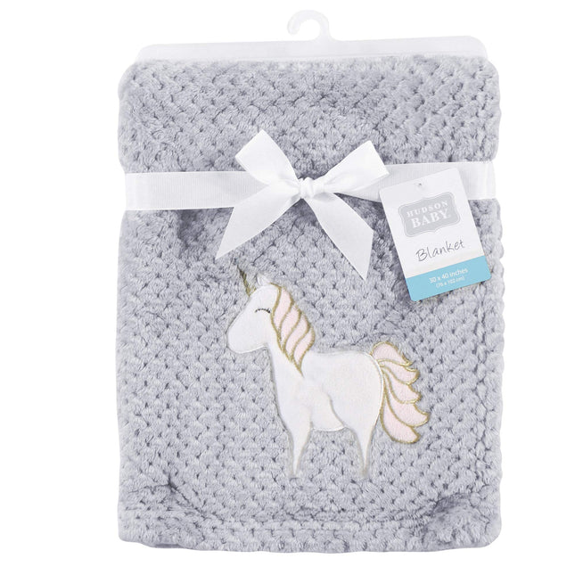 Hudson Baby Unisex Baby Plush Waffle Blanket, Pink Unicorn, One Size
