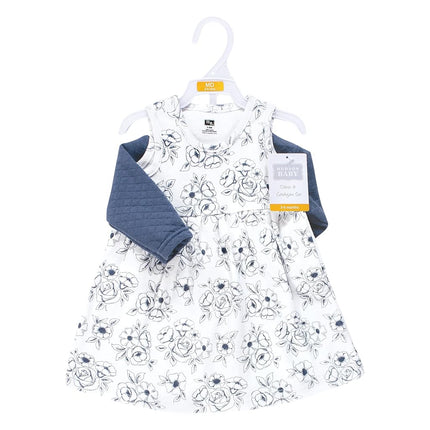 Hudson Baby Girls' One Size Quilted Cardigan and Dress, Blue Toile, 18-24 Months