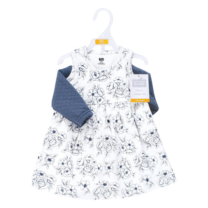 Hudson Baby Girls' One Size Quilted Cardigan and Dress, Blue Toile, 18-24 Months