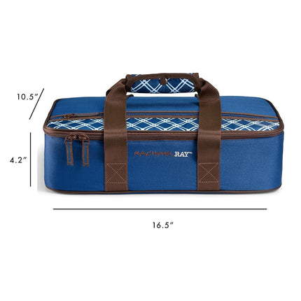 Rachael Ray Lasagna Lugger, Thermal Insulated Casserole Carrier for Hot or Cold Food, Lugger Tote for Pockluck, Parties, Picnic, and Cookouts, Fits 9" x 13" Baking Dish, Navy Plaid