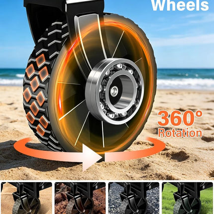 Wagons Carts Foldable, Collapsible Wagon, Foldable Wagon Cart with Wheels, Folding Wagons for Beach Camp Sports Garden, 2 Cup Holders/Lightweight Portable/Black/360 LBS