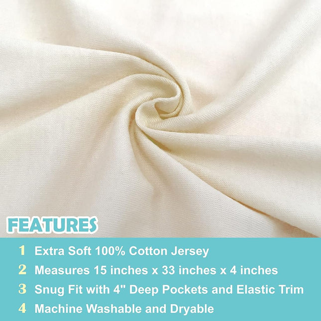 American Baby Company 15" x 33" Fitted Bassinet Sheet, 100% Natural Cotton Jersey Knit, Cream, Soft Breathable, Pack of 2