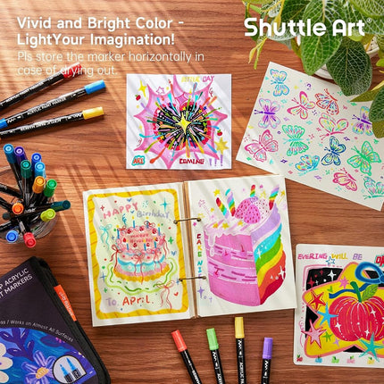 Shuttle Art Acrylic Felt, 80 Colours Double Tip Acrylic Paint Markers (Fine and Shark), Acrylic Marker on Ceramic Plastic Canvas, Felt Paint for Calligraphy, DIY