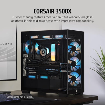 CORSAIR 3500X Mid-Tower ATX PC Case – Panoramic Tempered Glass – Reverse Connection Motherboard Compatible – No Fans Included – Black