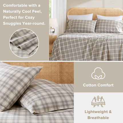 Comfort Spaces 100% Cotton Sheets Twin, Breathable, Naturally Cool Cotton Sheets, Soft Cotton Bed Sheets with 12" Elastic Pocket Fits up to 14" Mattress, All Seasons Sheet Set, Wesley Taupe 3 Piece