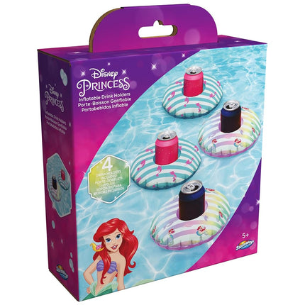 Swimways Disney Princess Floating Drink Holders, Inflatable Pool Cup Holders & Pool Party Supplies, Little Mermaid Toys for Kids Aged 5 & Up, 4-Pack