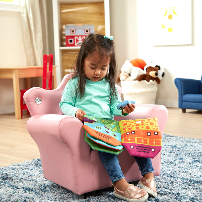 Melissa & Doug Pink Faux Leather Child�s Crown-Back Armchair (Kid�s Furniture) Princess Chair for Toddlers, Children's Furniture, Pink Chair for Kids