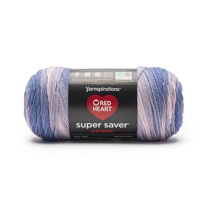Red Heart Super Saver Ombre Peaceful Yarn - 2 Pack of 283g/10oz - 100% Acrylic - #4 Worsted (Medium) - 482 Yards - Knitting/Crochet