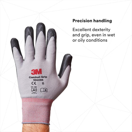 3M Comfort Grip General Use Work Glove, Nitrile Palm Coating, Washable with Knit Wrist Cuff, 1 Pair, Large