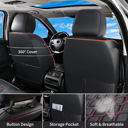 Huidasource Custom Fit Ford F150 Seat Covers Waterproof Fit for 2015-2025 F150 SuperCrew & 2017-2025 F250 F350 F450 Super Duty Crew Cab Pickup XL XLT Lariat King Ranch Platinum(Front Pair/Black&Red)