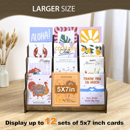 PUERSI Greeting Card Display Stand Holder - 4-Tier Wooden Organizer Rack