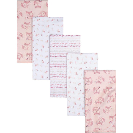 Gerber Boys and Girls Newborn Infant Baby Toddler Nursery 100% Cotton Flannel Receiving Swaddle Blanket, Foxes White, 5-Pack