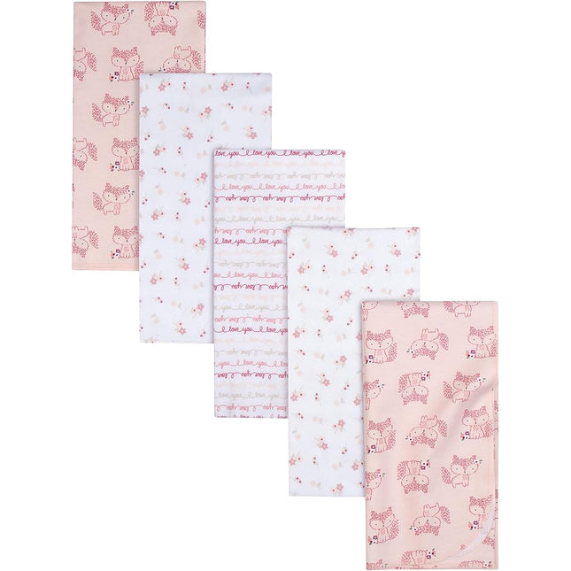 Gerber Boys and Girls Newborn Infant Baby Toddler Nursery 100% Cotton Flannel Receiving Swaddle Blanket, Foxes White, 5-Pack
