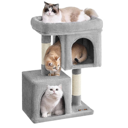 Feandrea Cat Tree Tower, 74 cm, M, Condo for Medium Cats up to 11 lb, Large Perch, 2 Caves, Scratching Post, Light Gray UPCT612W01
