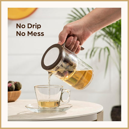 WOLTBLOOM Enchanti Tea Pot - Modern Glass Infuser Teapot - Water Separation Magic Teapot with Heat-Resistant Handle - Elegant Gift Box & Writable Card - Perfect for Loose Leaf Tea - 600 ML (20oz)