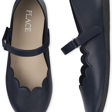 The Children's Place Girls Closed Toe Maryjane Flats, Navy Scalop, 2 Big Kid
