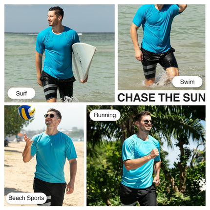 Kanu Surf Mens Short Sleeve UPF 50 Swim Shirt Rash Guard Sun Shirt (Regular & Extended Sizes), Aqua, XXL