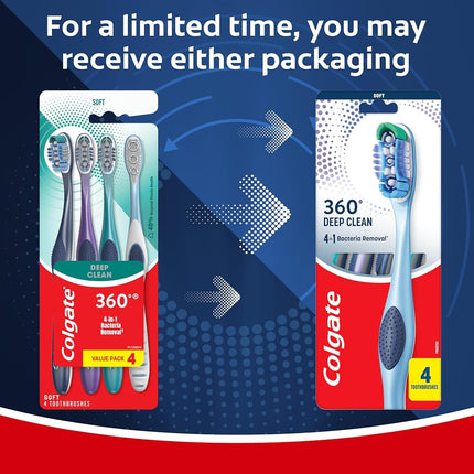 Colgate 360 Toothbrush, Soft, 4 Count